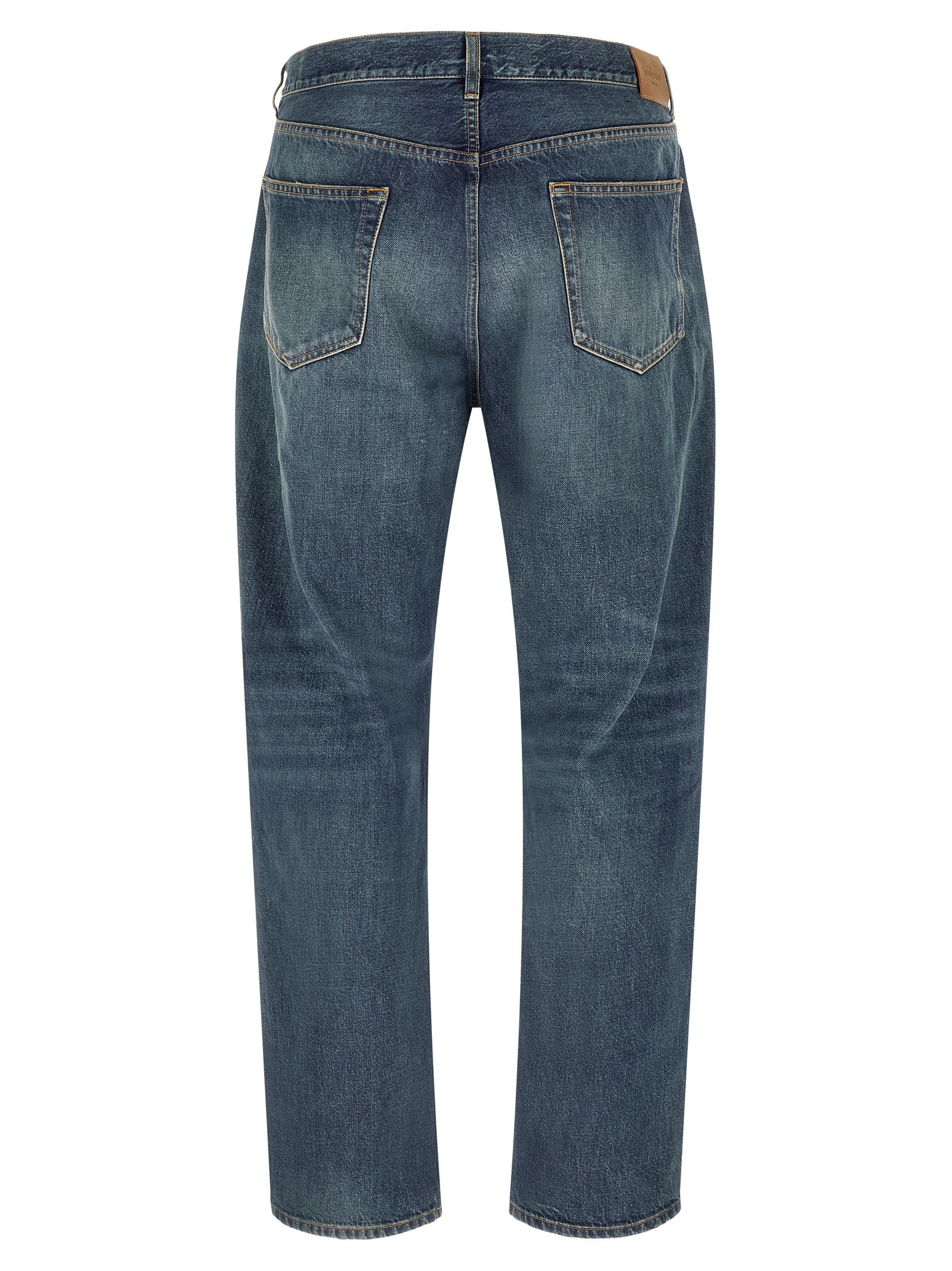 Saint Laurent Blue Cotton Straight-Leg Jeans