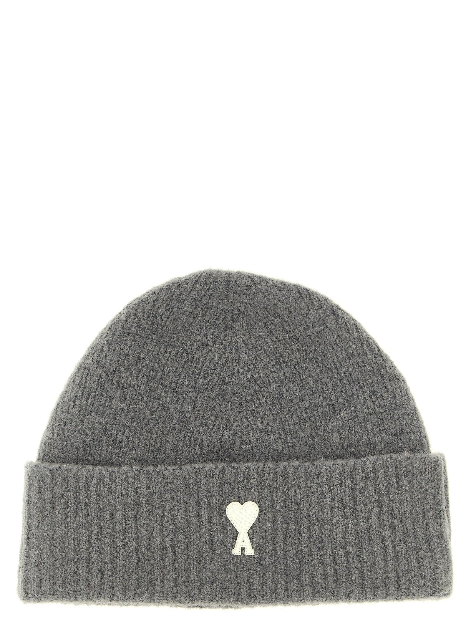 Ami Paris Gray Alpaca Leather Beanie