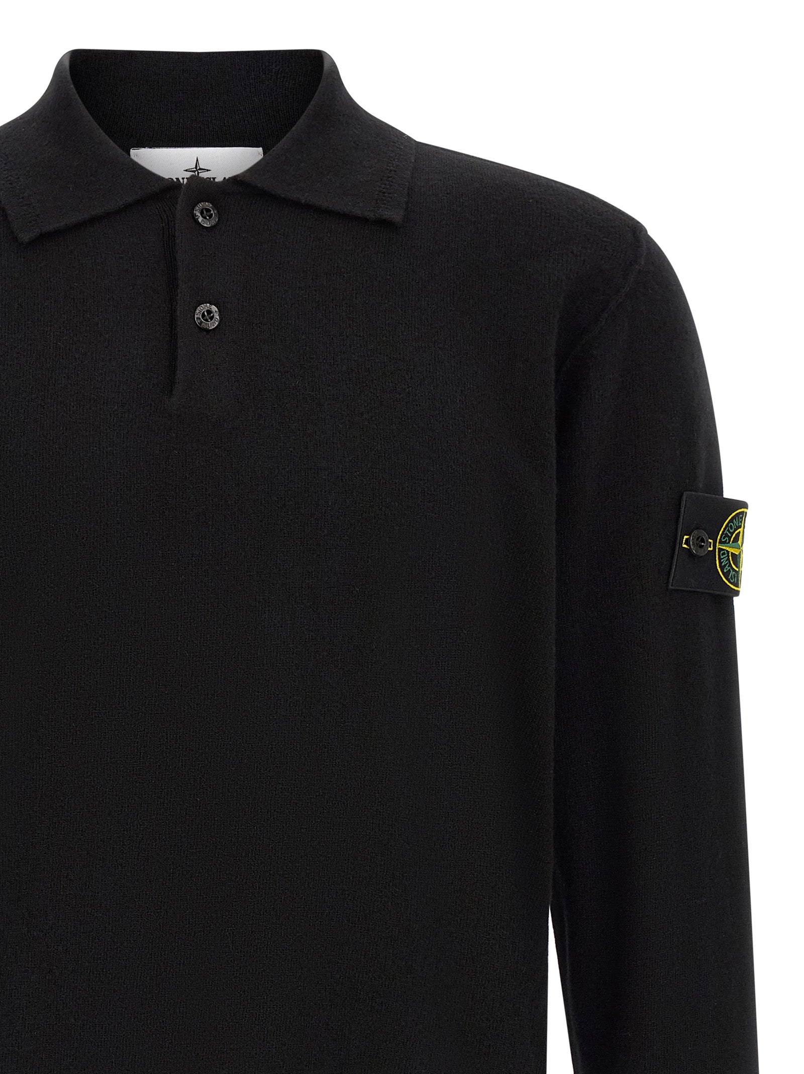 Stone Island Black Virgin Wool Polo Shirt