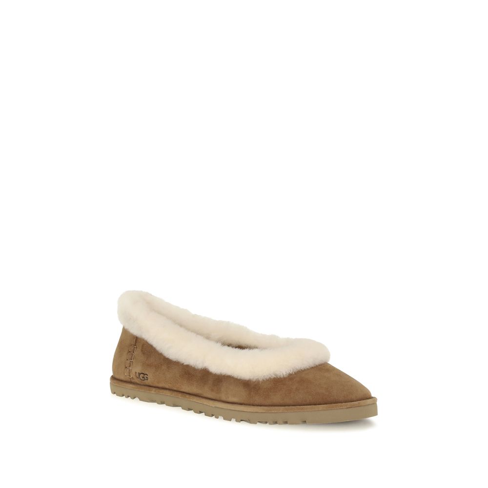 UGG Beige Calf Leather Bos Taurus Ballet Flats