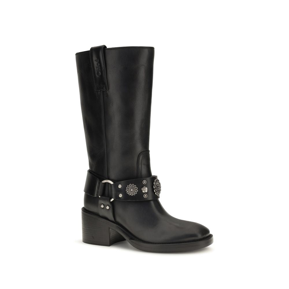 Chloé Black Calf Leather Bos Taurus Flat Boots