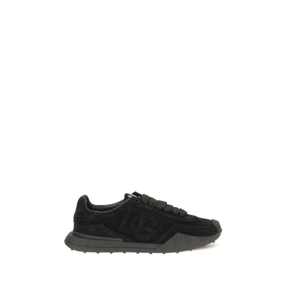 Dolce & Gabbana Black Calf Leather Bos Taurus Athletic Sneakers