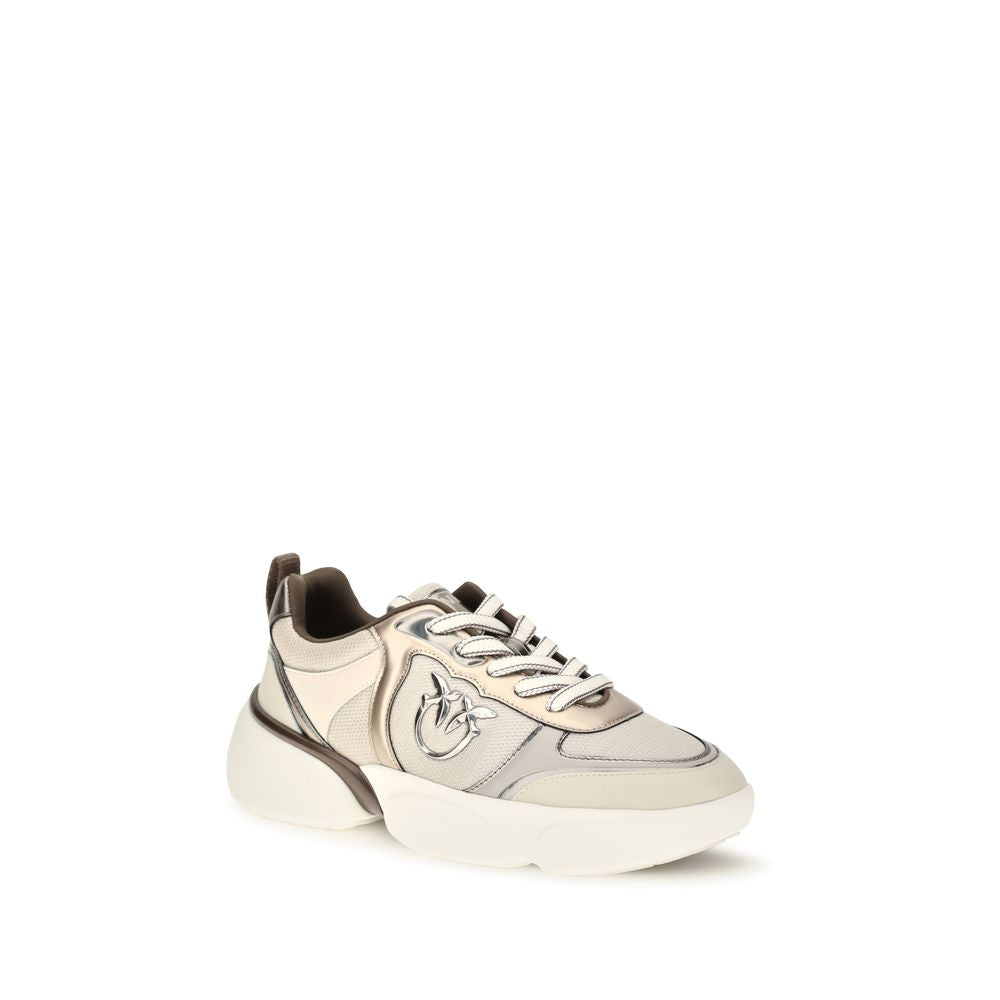 PINKO Beige Calf Leather Bos Taurus Chunky Sneakers