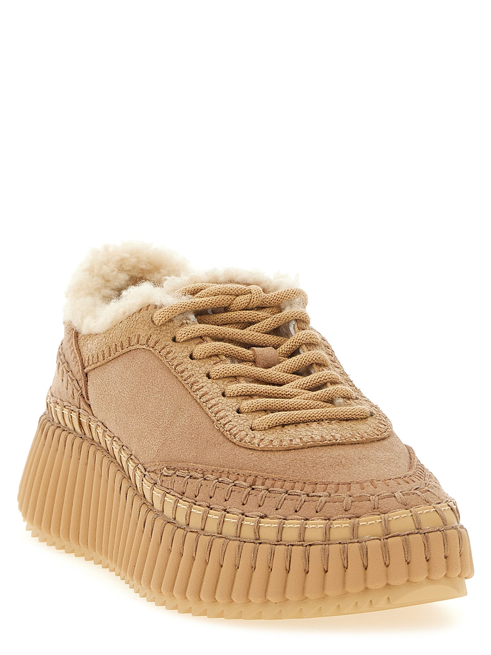 Chloé Beige Lambskin Chunky Sneakers