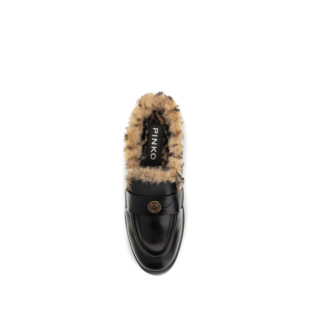 PINKO Black Calf Leather Bos Taurus Mules