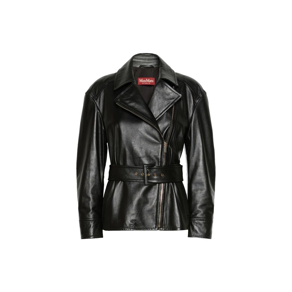 Max Mara Black Lambskin Leather Jacket
