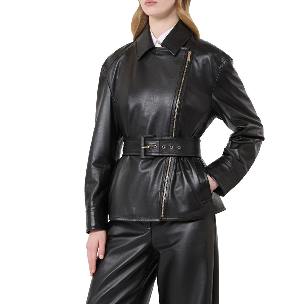 Max Mara Black Lambskin Leather Jacket