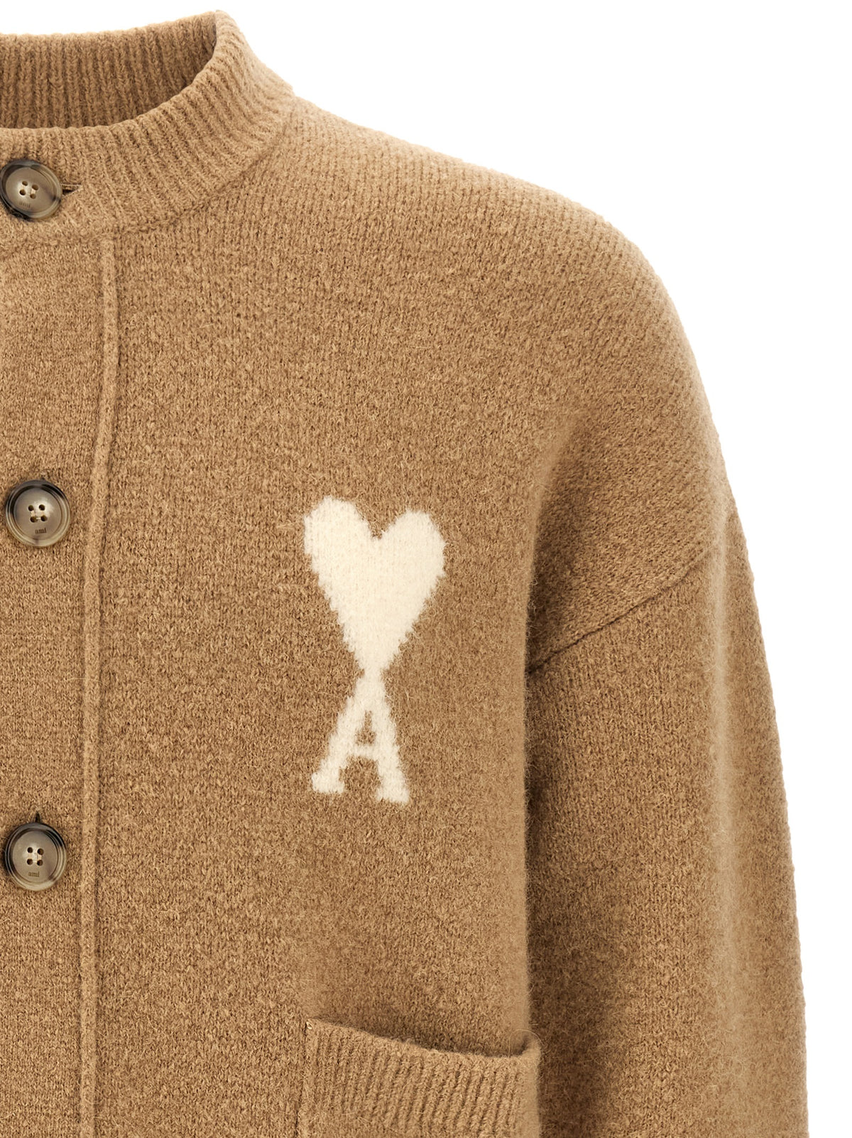 Ami Paris Beige Alpaca Leather Cardigan