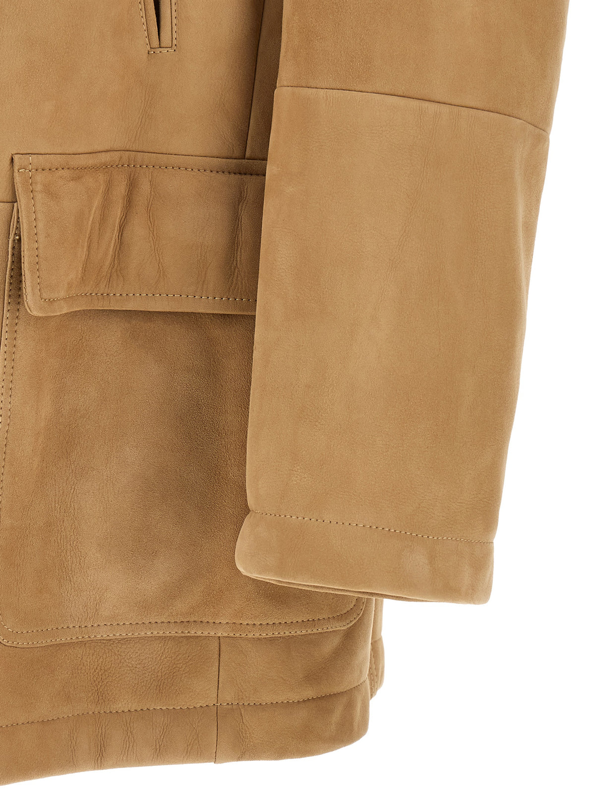 Brunello Cucinelli Beige Lamb Leather Leather Jacket
