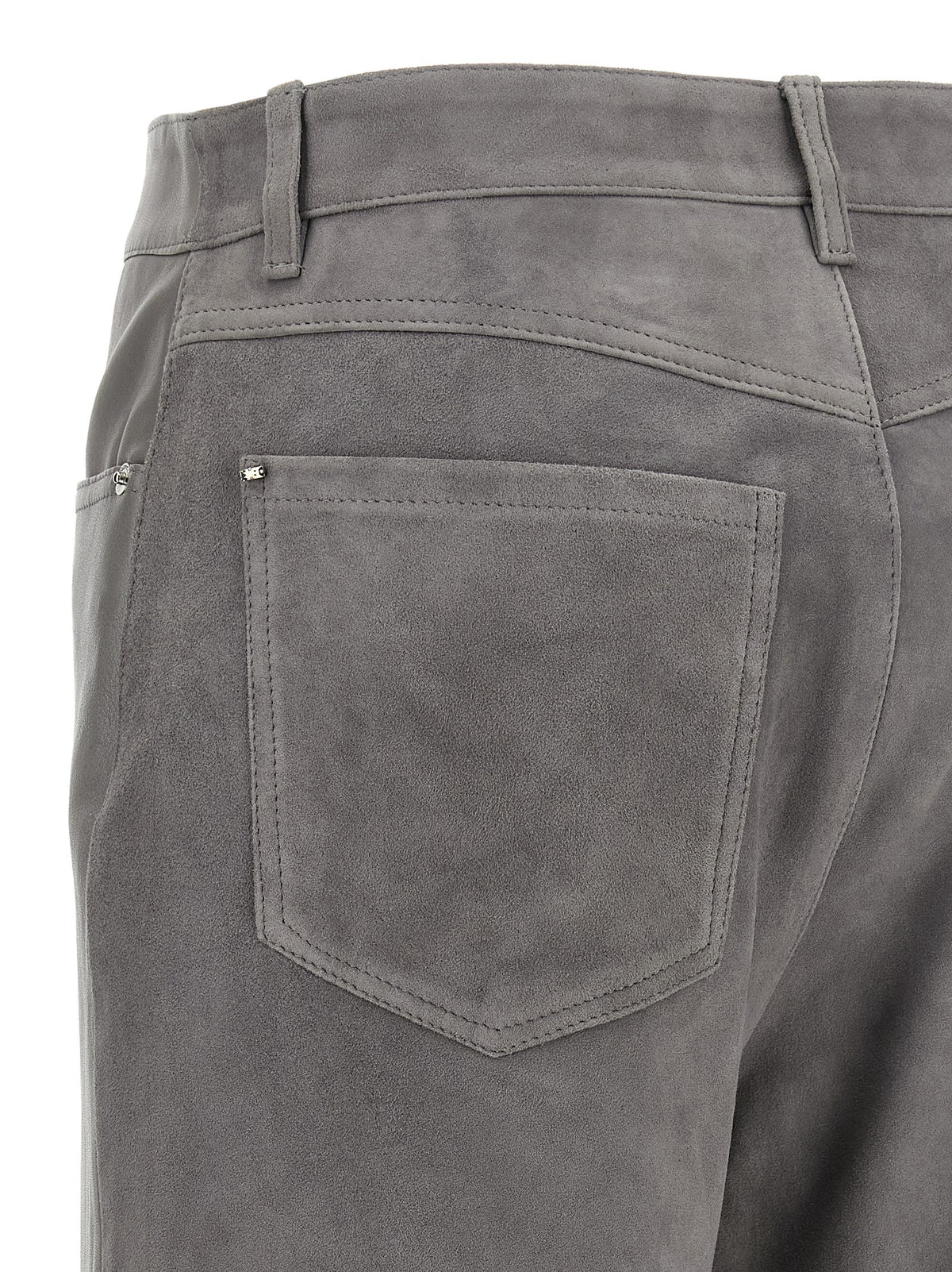 Sportmax Gray Lamb Leather Casual Pants