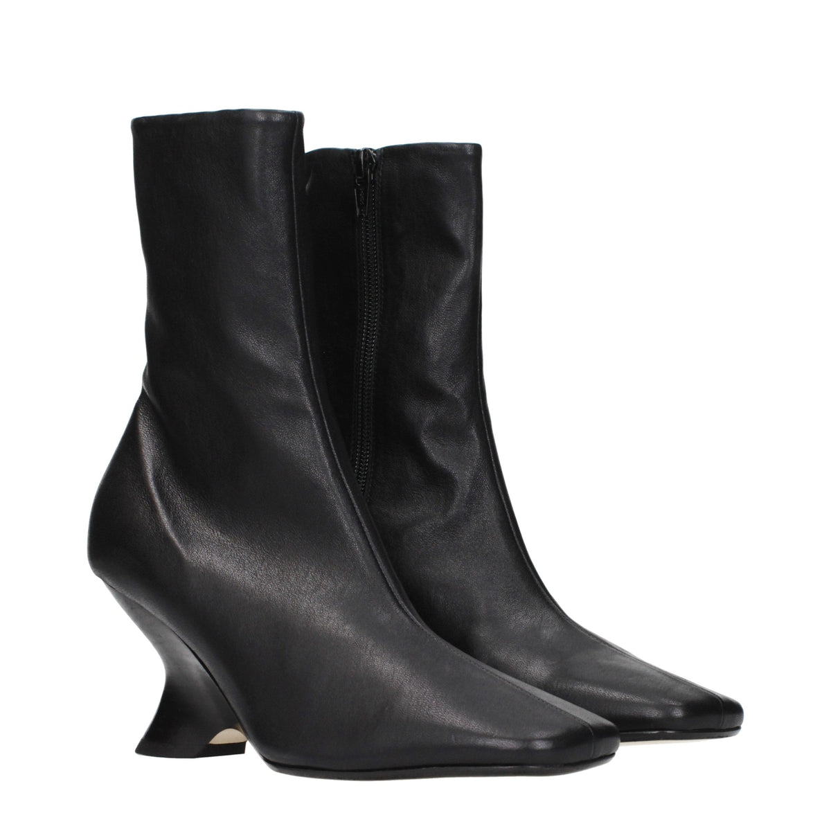 Dries Van Noten Black Leather Ankle Boots
