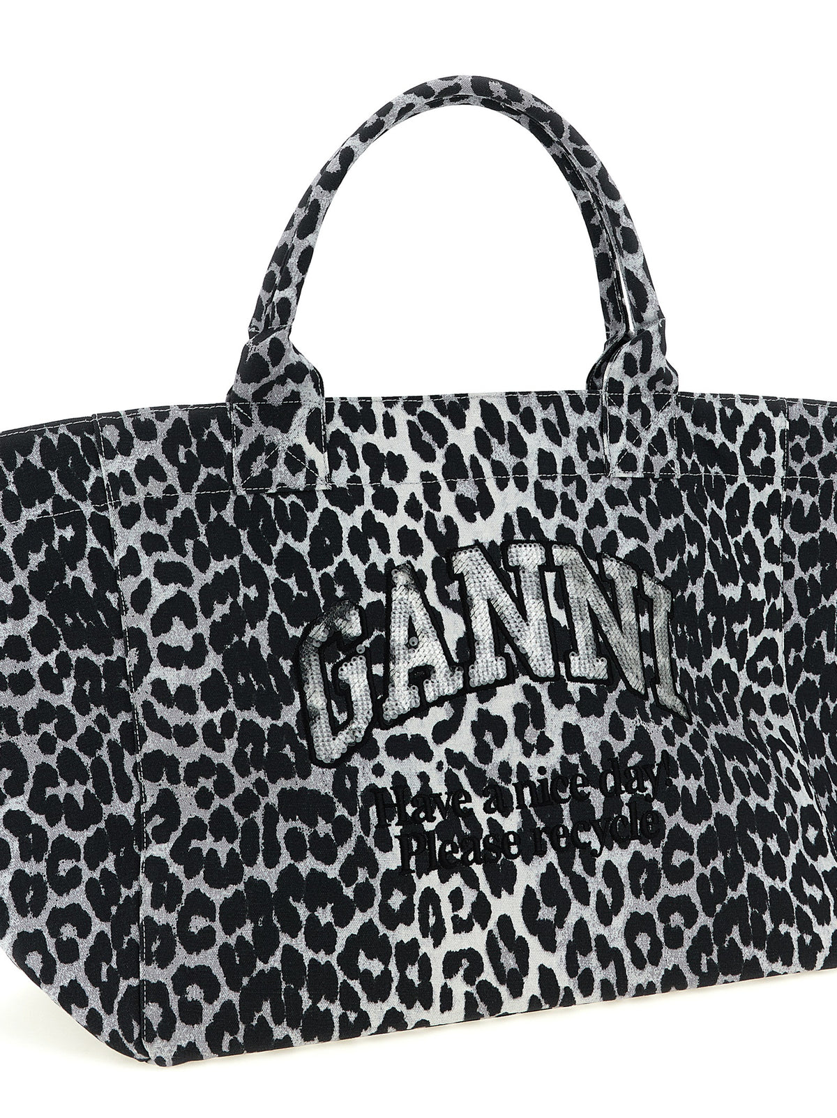 Ganni Gray Recycled Cotton Tote Bag