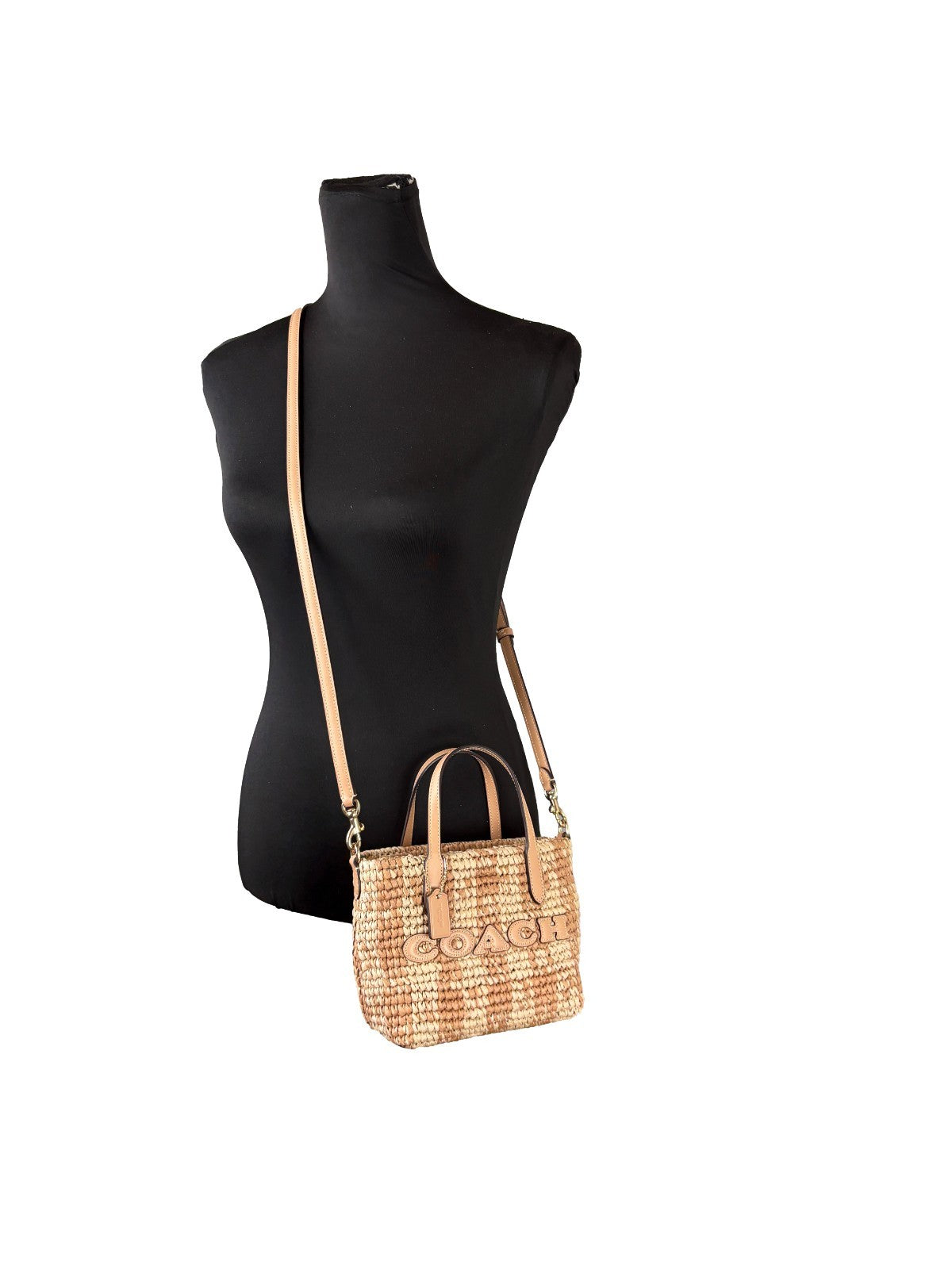 COACH Coach Mini City Gingham Straw Tote Crossbody Bag