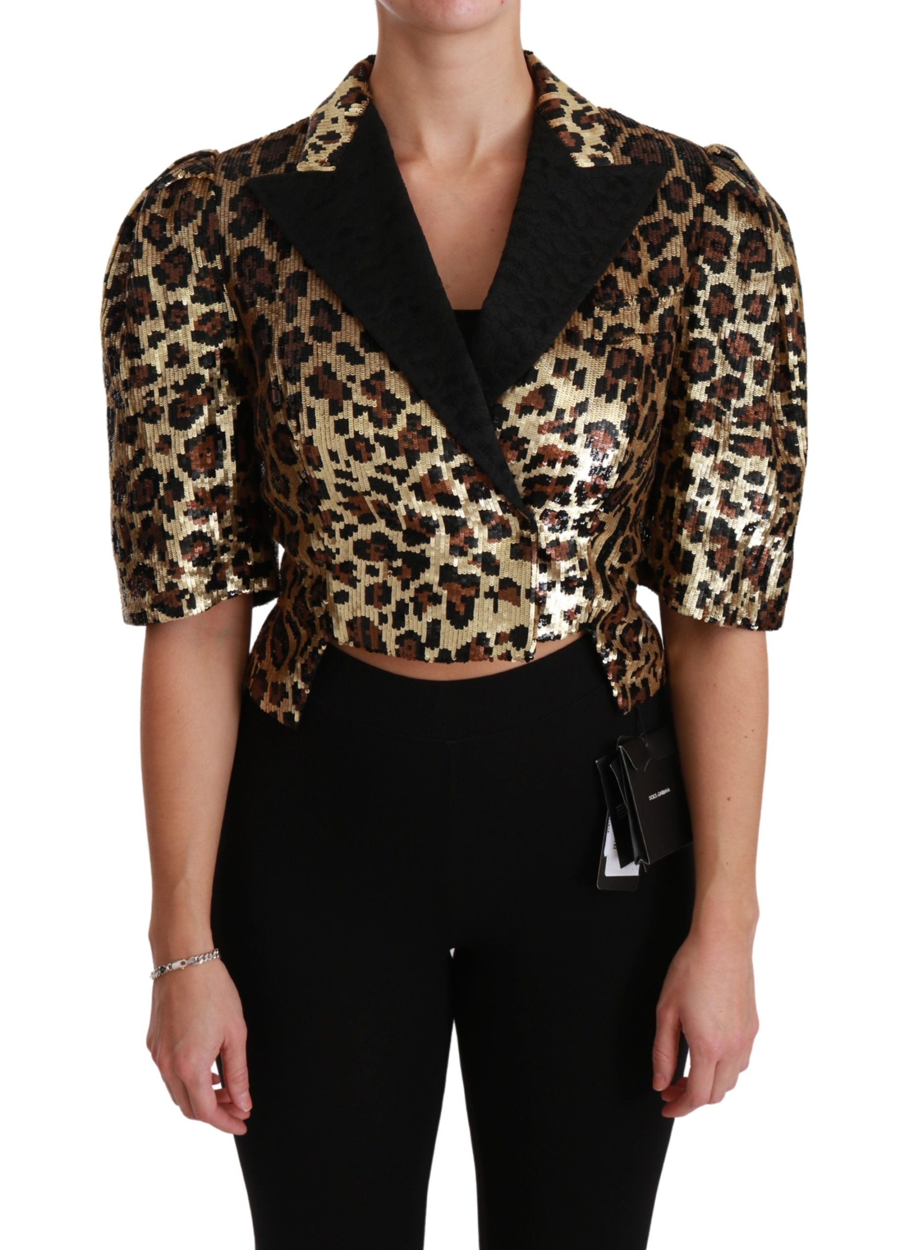 Σακάκι με κοντό μανίκι Dolce & Gabbana Gold Leopard Print