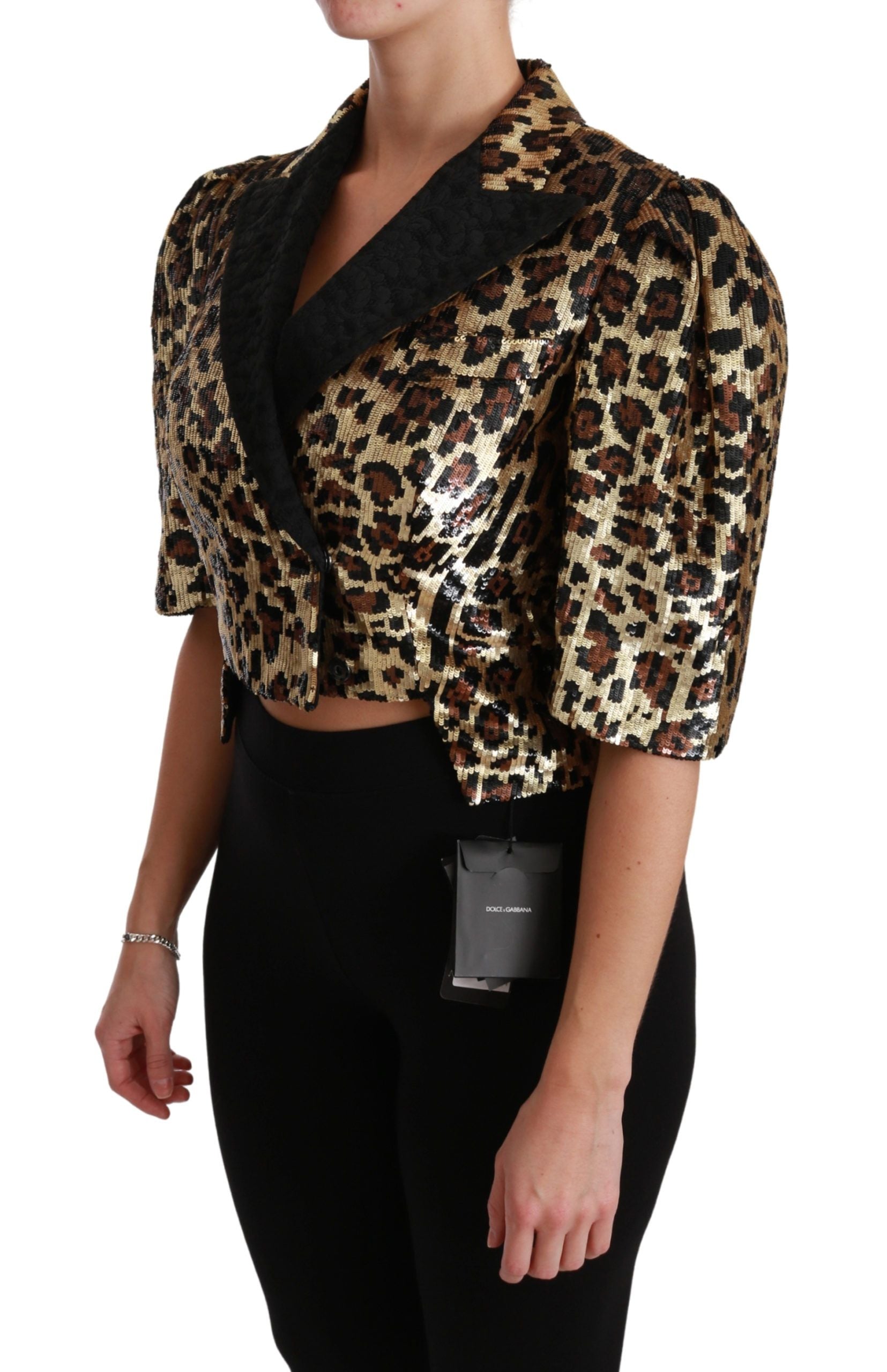 Σακάκι με κοντό μανίκι Dolce & Gabbana Gold Leopard Print