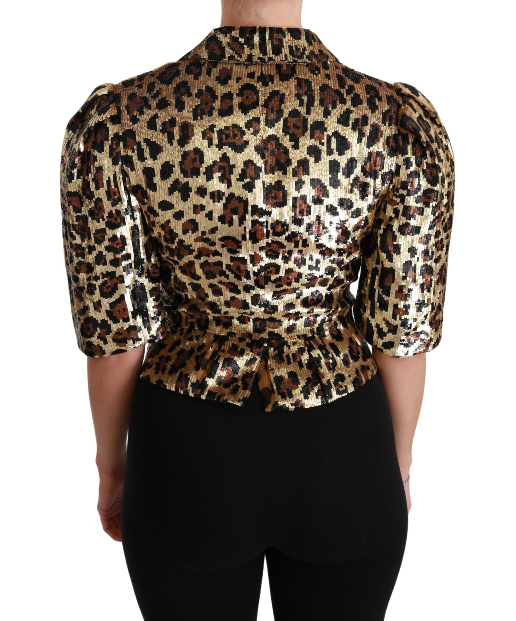 Σακάκι με κοντό μανίκι Dolce & Gabbana Gold Leopard Print