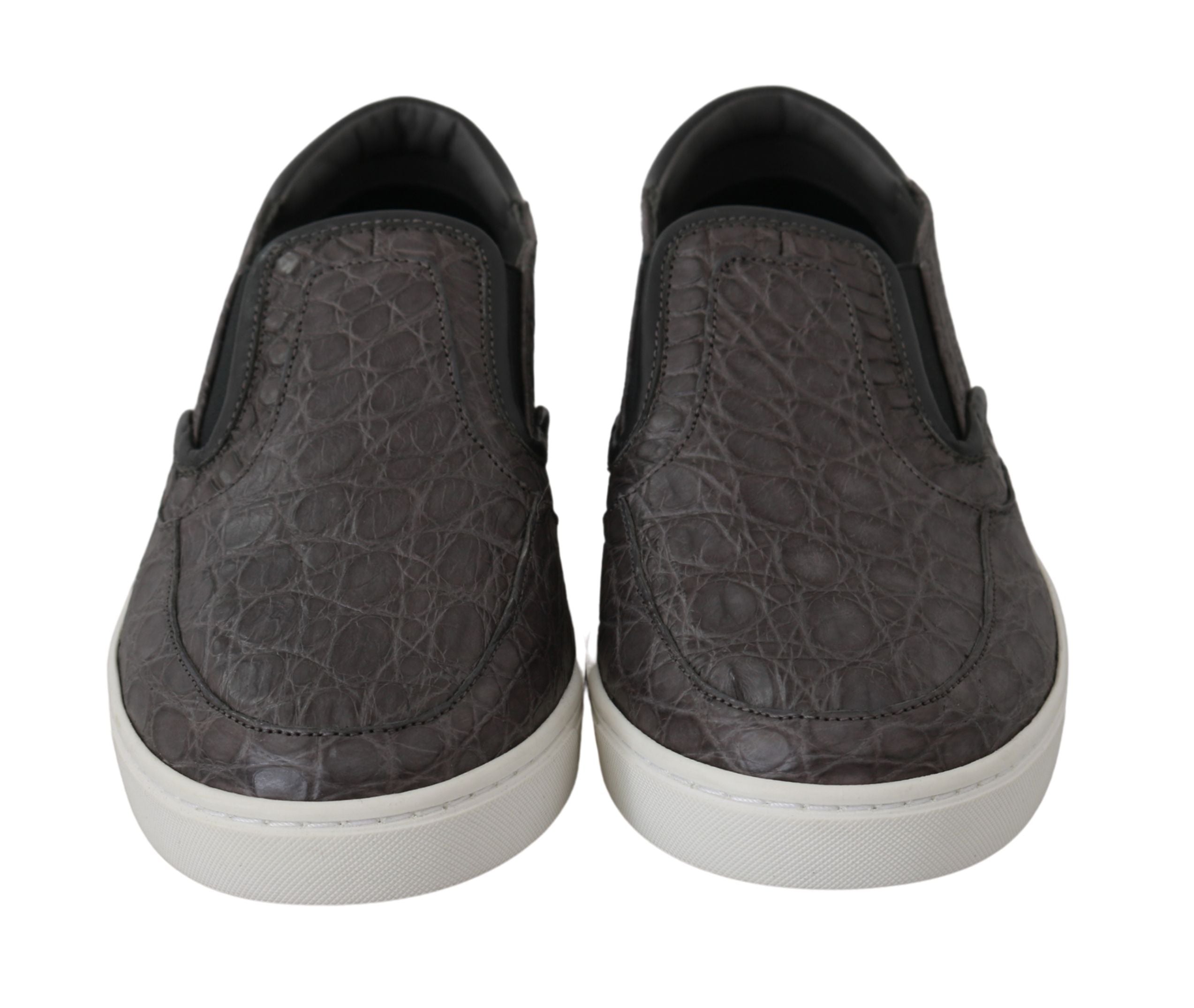 Κομψά δερμάτινα Loafers Dolce & Gabbana σε γκρι γκρι Caiman
