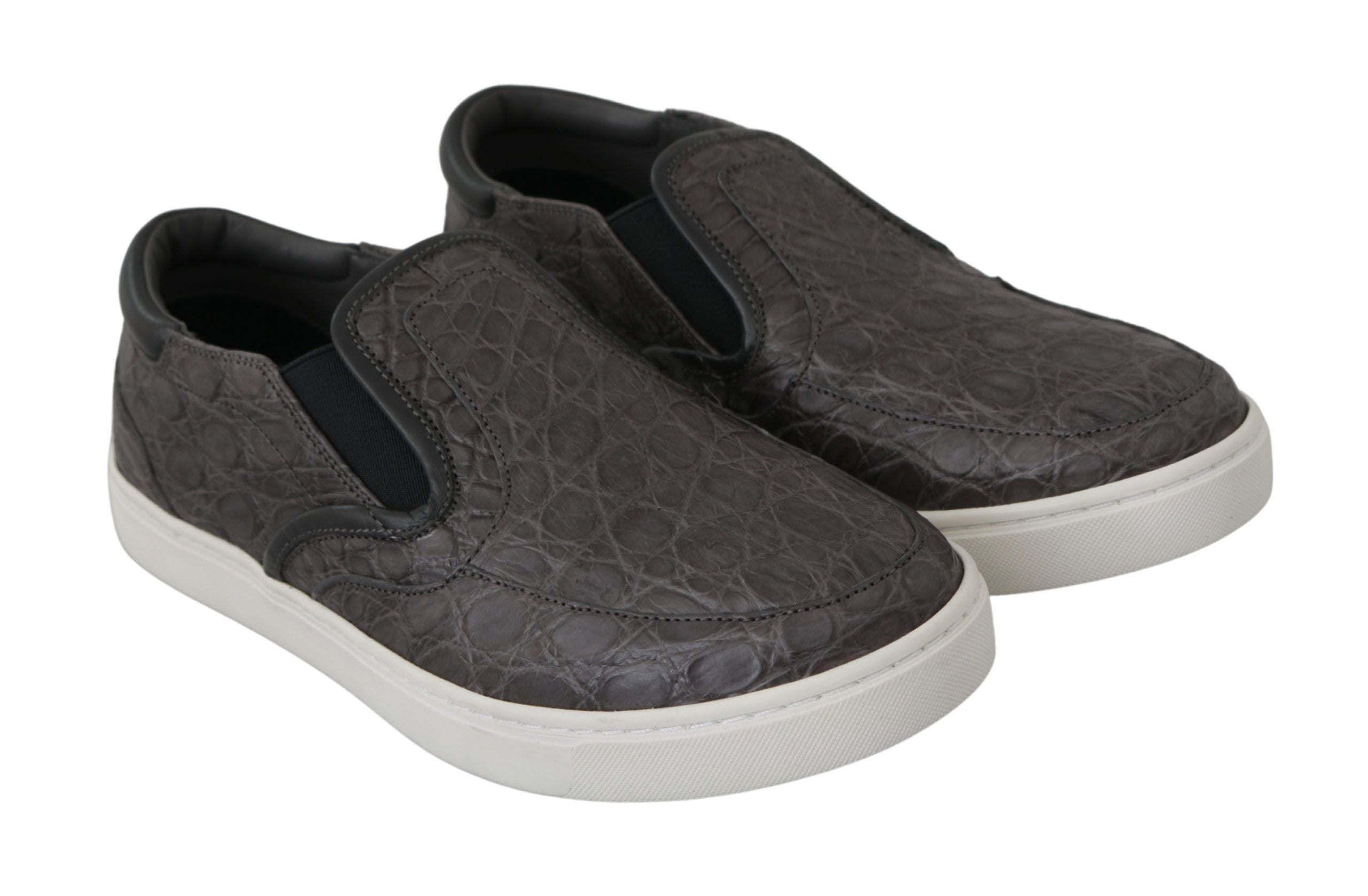Κομψά δερμάτινα Loafers Dolce & Gabbana σε γκρι γκρι Caiman
