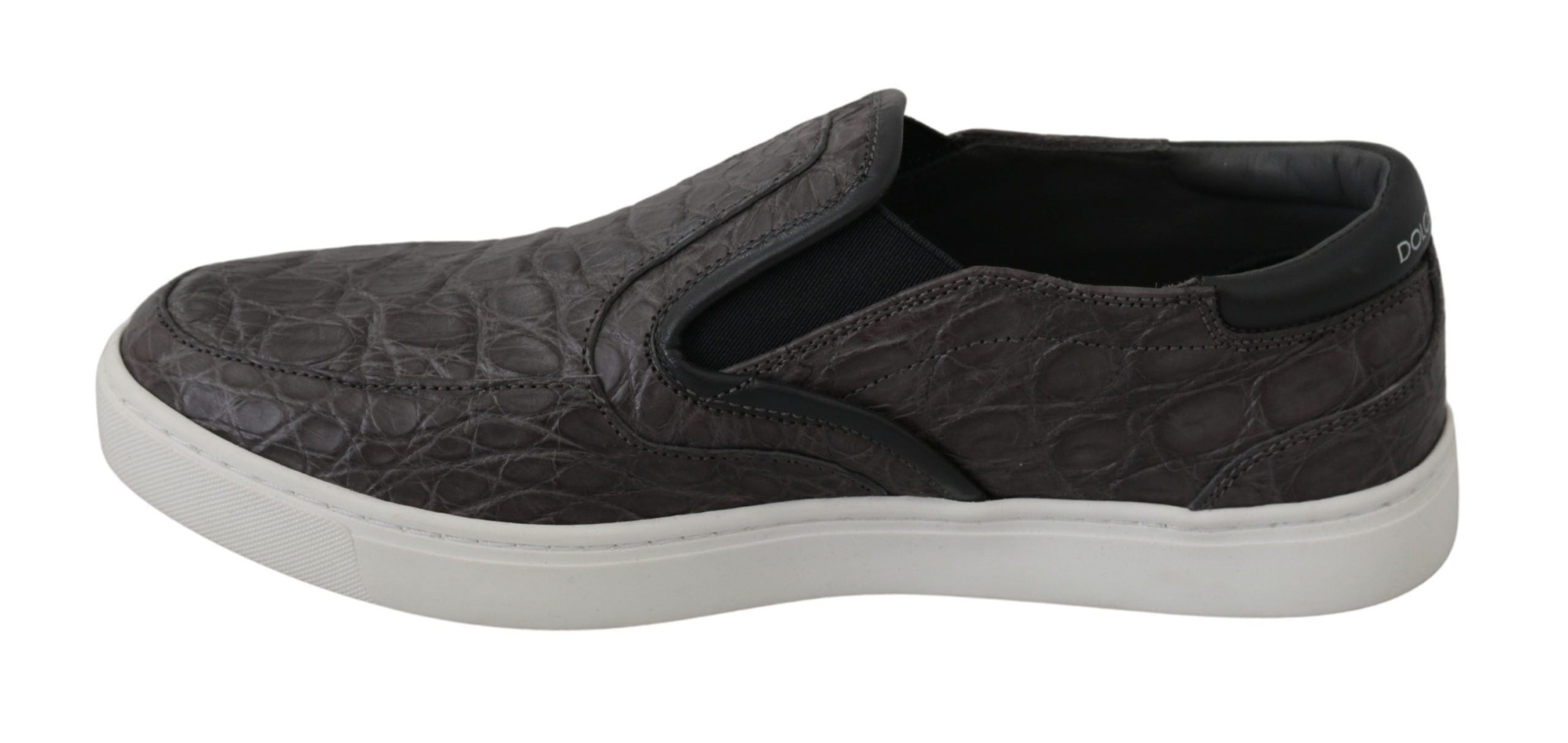 Κομψά δερμάτινα Loafers Dolce & Gabbana σε γκρι γκρι Caiman