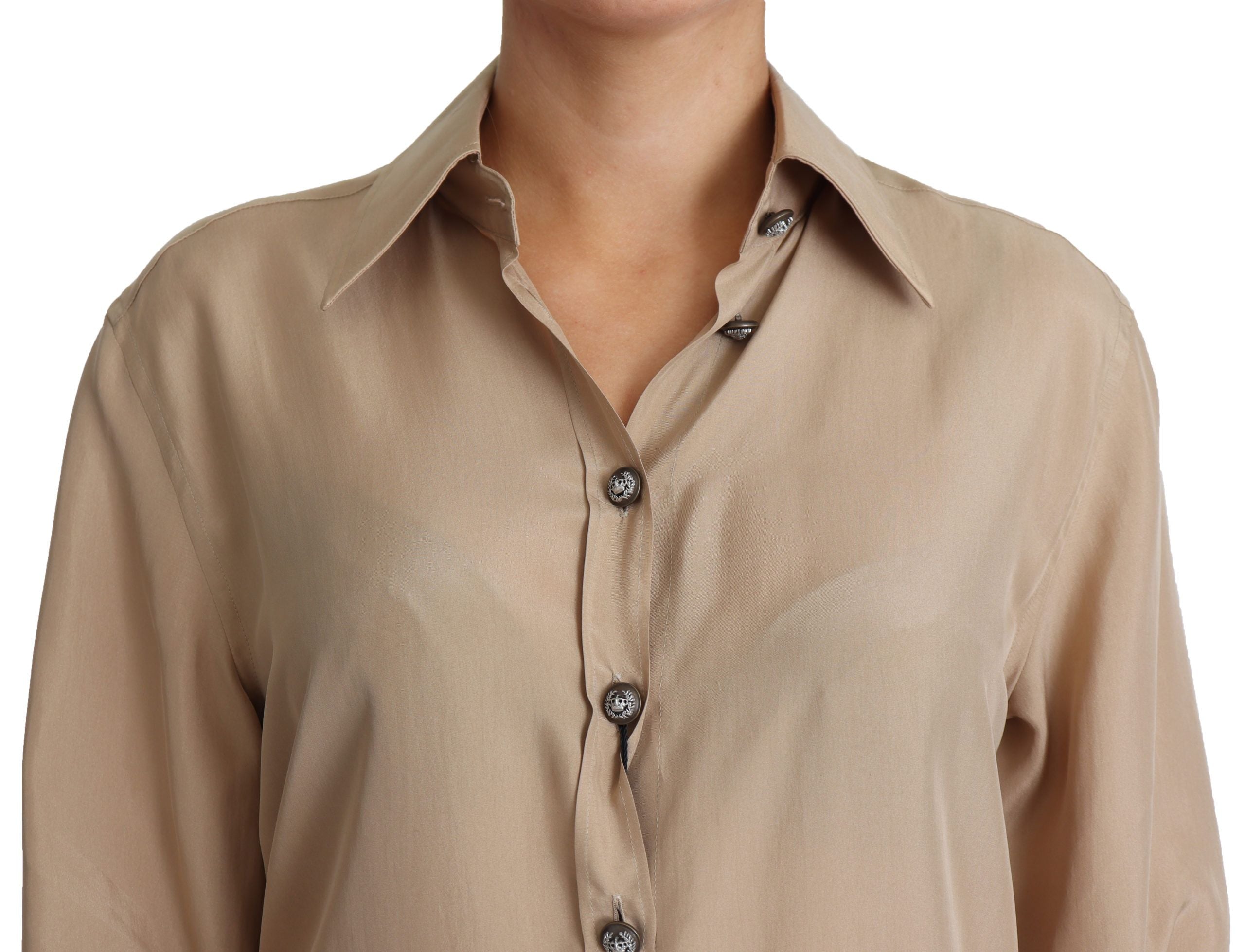 Dolce & Gabbana Beige Silk Shirt Decorative Buttons Top