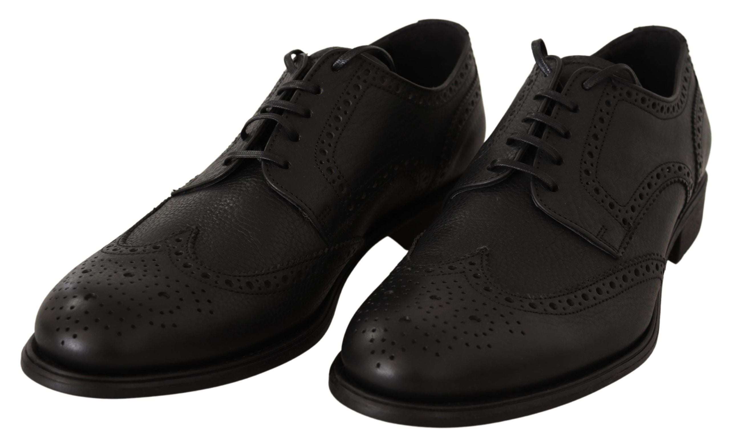 Κομψά παπούτσια Dolce & Gabbana, μαύρα δερμάτινα Derby Wingtip