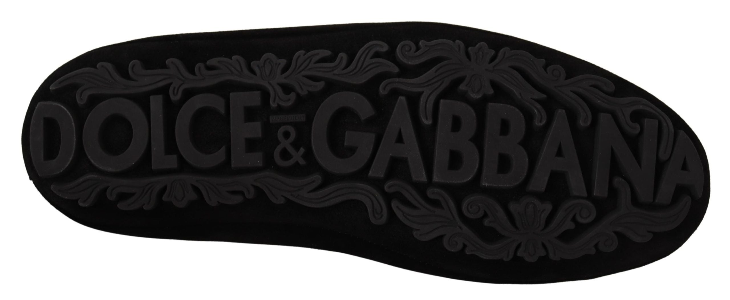 Dolce & Gabbana Κομψές μαύρες δερμάτινες μοκασίνιες τσουλήθρες με χρυσό κέντημα