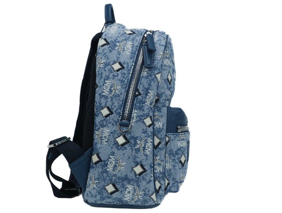 MCM Stark Small Blue Vintage Jacquard Monogram υφασμάτινο σακίδιο τσάντας πλάτης