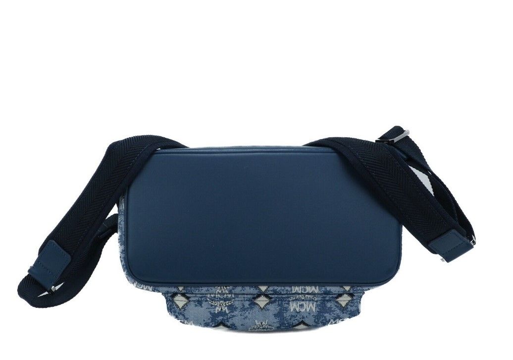 MCM Stark Small Blue Vintage Jacquard Monogram υφασμάτινο σακίδιο τσάντας πλάτης