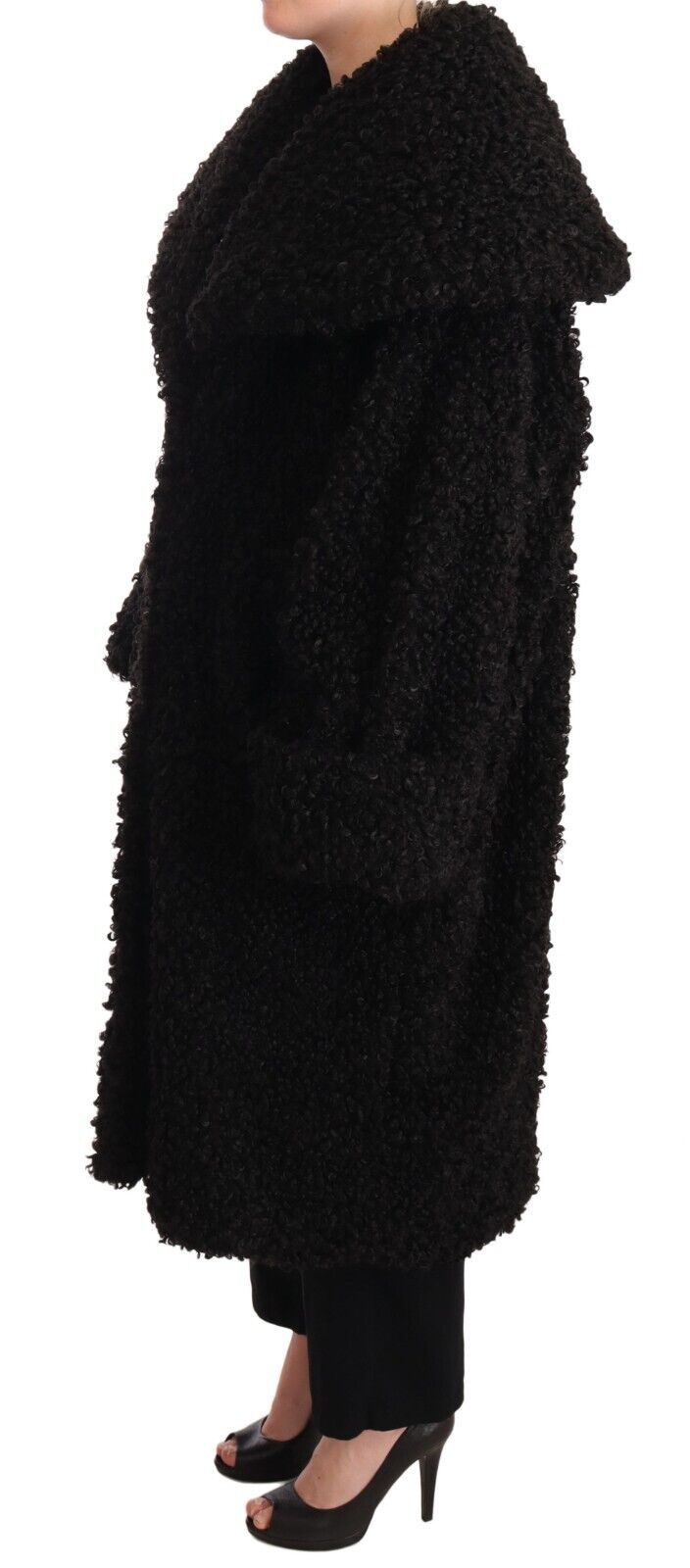 Dolce & Gabbana Κομψό Μαύρο Γούνινο Ακρωτήριο Trench Coat