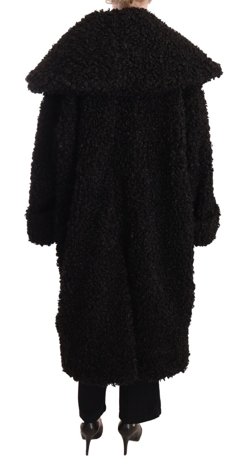 Dolce & Gabbana Κομψό Μαύρο Γούνινο Ακρωτήριο Trench Coat