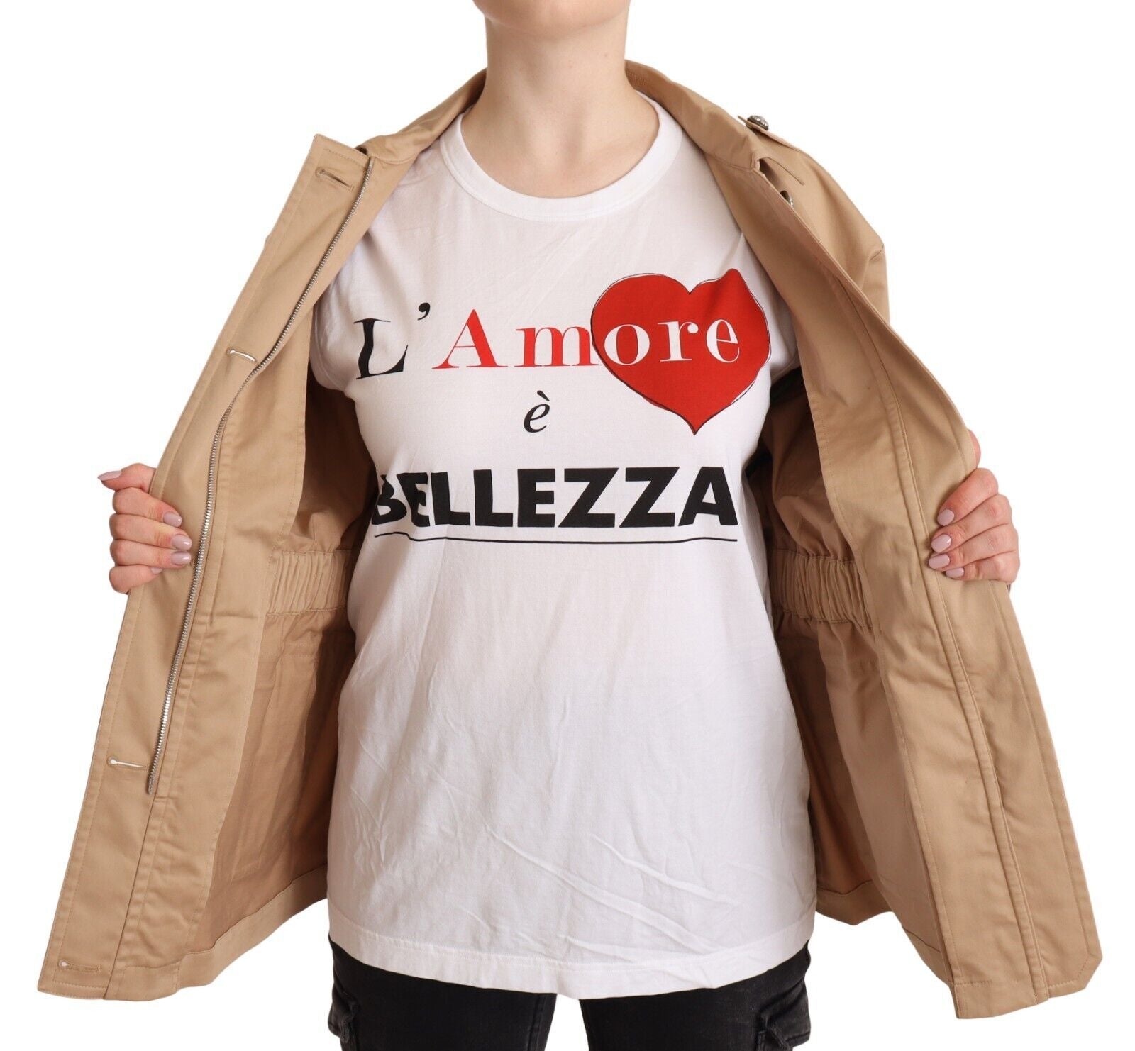Dolce & Gabbana Chic Beige Παλτό με κουμπιά με διακοσμητικά στοιχεία