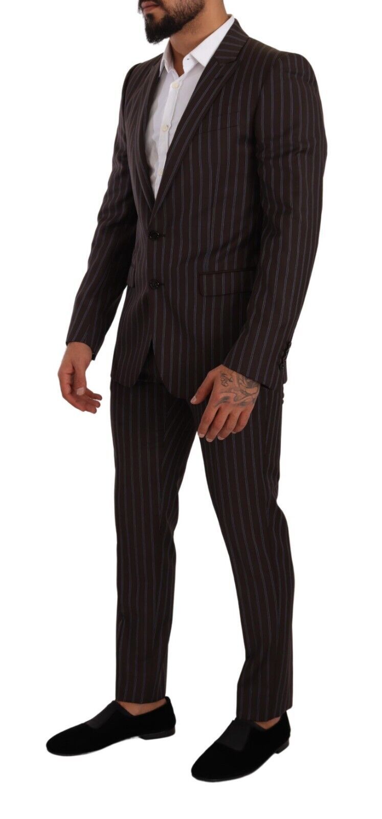 Dolce & Gabbana Maroon Bordeaux ριγέ κοστούμι Slim Fit