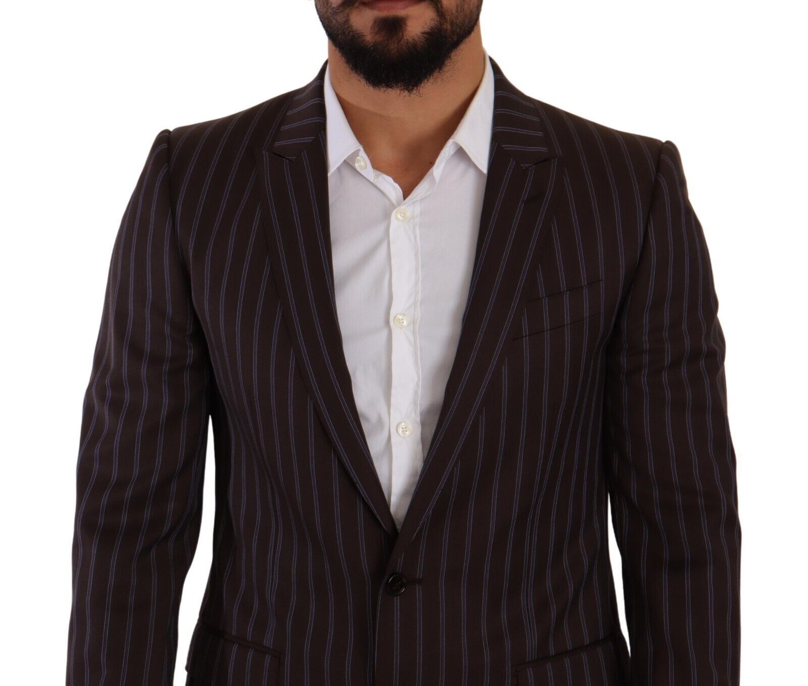 Dolce & Gabbana Maroon Bordeaux ριγέ κοστούμι Slim Fit