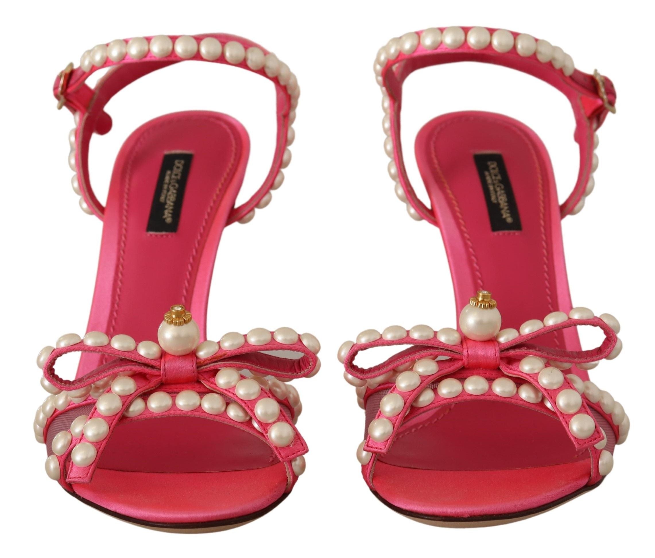 Κομψά πέδιλα με γόβες Dolce & Gabbana με ροζ μαργαριτάρια