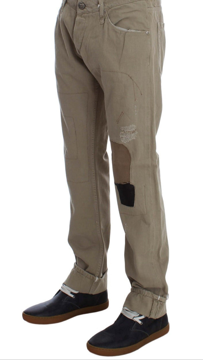 Acht Beige Straight Fit Cotton Jeans for Men