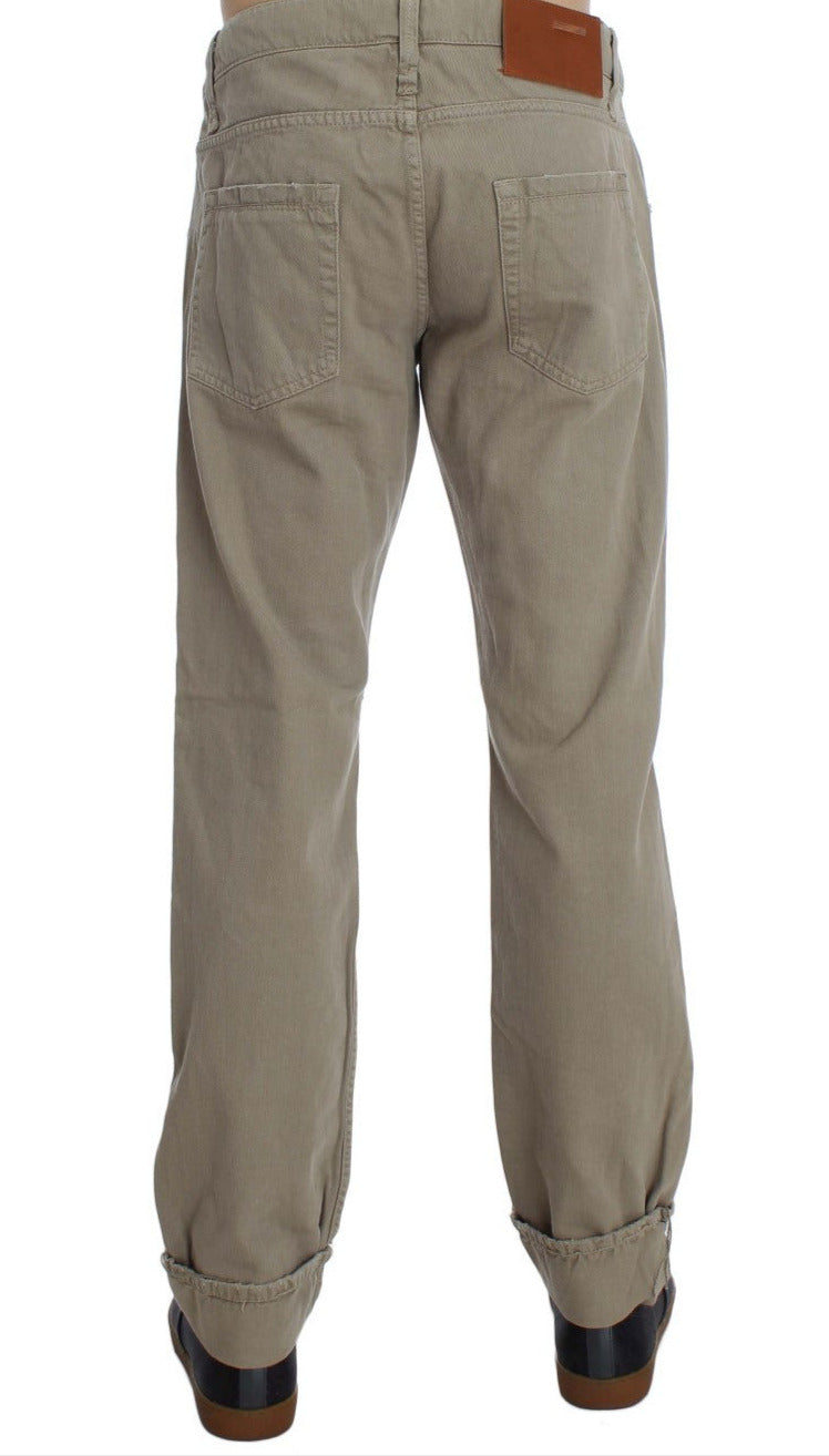 Acht Beige Straight Fit Cotton Jeans for Men