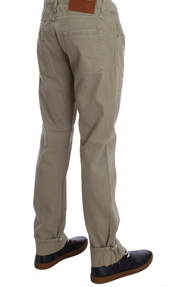 Acht Beige Straight Fit Cotton Jeans for Men