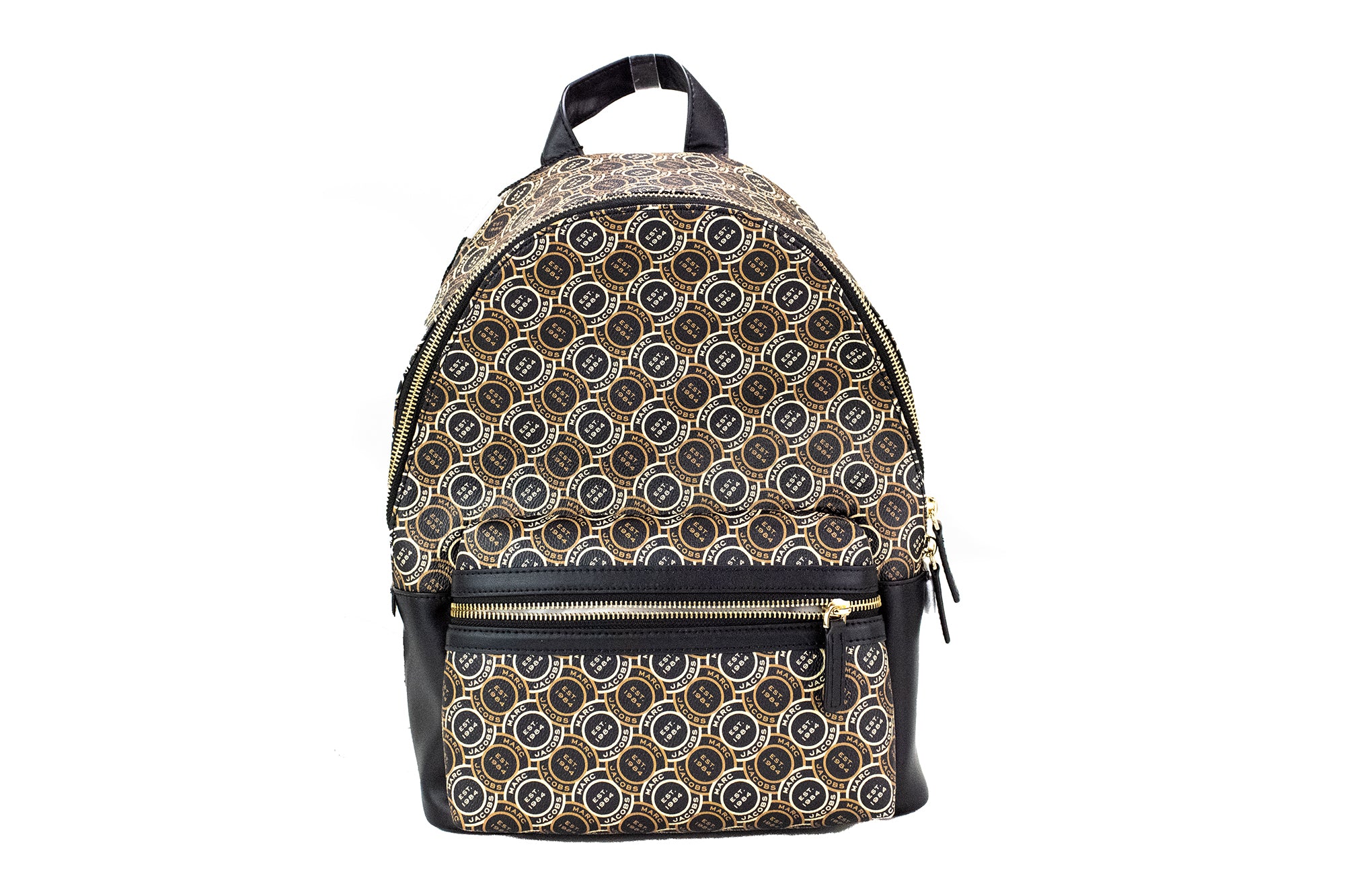 Τσάντα πλάτης πλάτης Marc Jacobs Signet Μεσαίο μαύρο λογότυπο με εμπριμέ δερμάτινο σακίδιο ώμου Βιβλιοθήκη