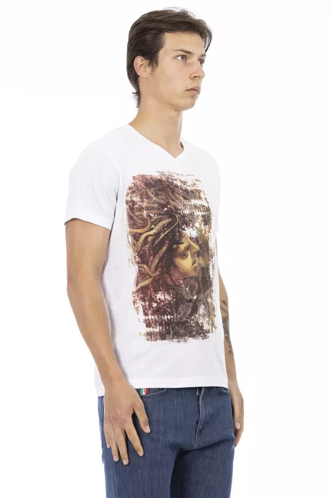 Ανδρικό T-shirt με λαιμόκοψη Trussardi Action Λευκό από βαμβάκι