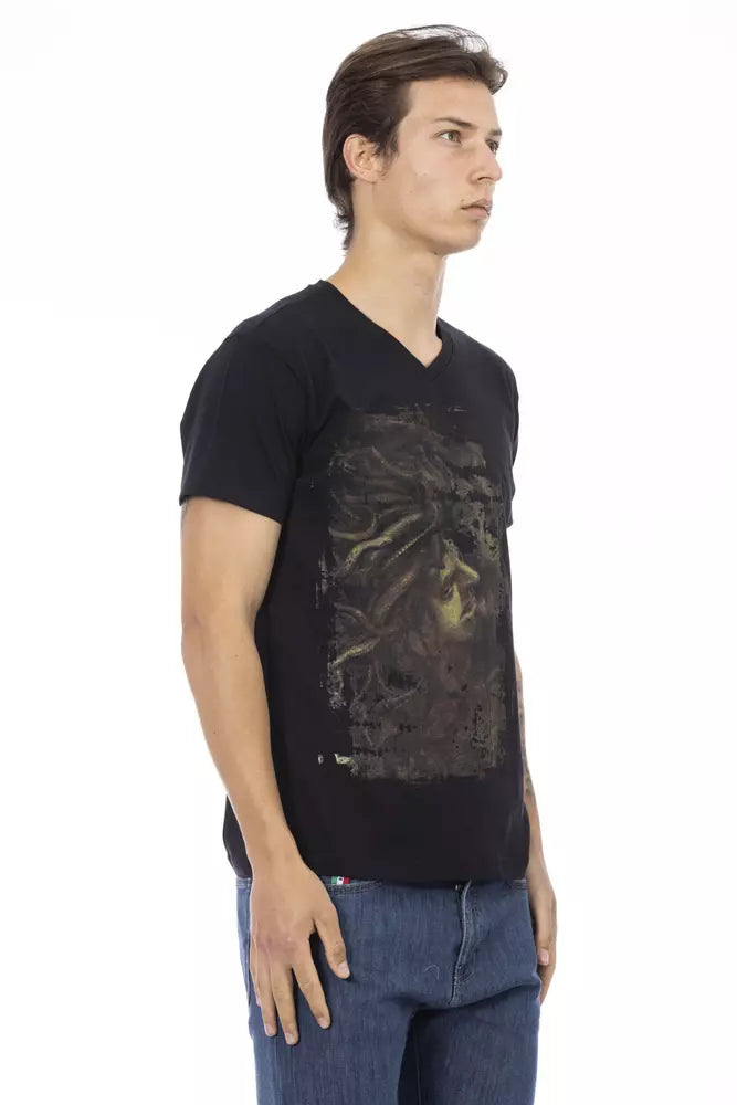 Ανδρικό T-shirt με λαιμόκοψη Trussardi Action Μαύρο βαμβακερό