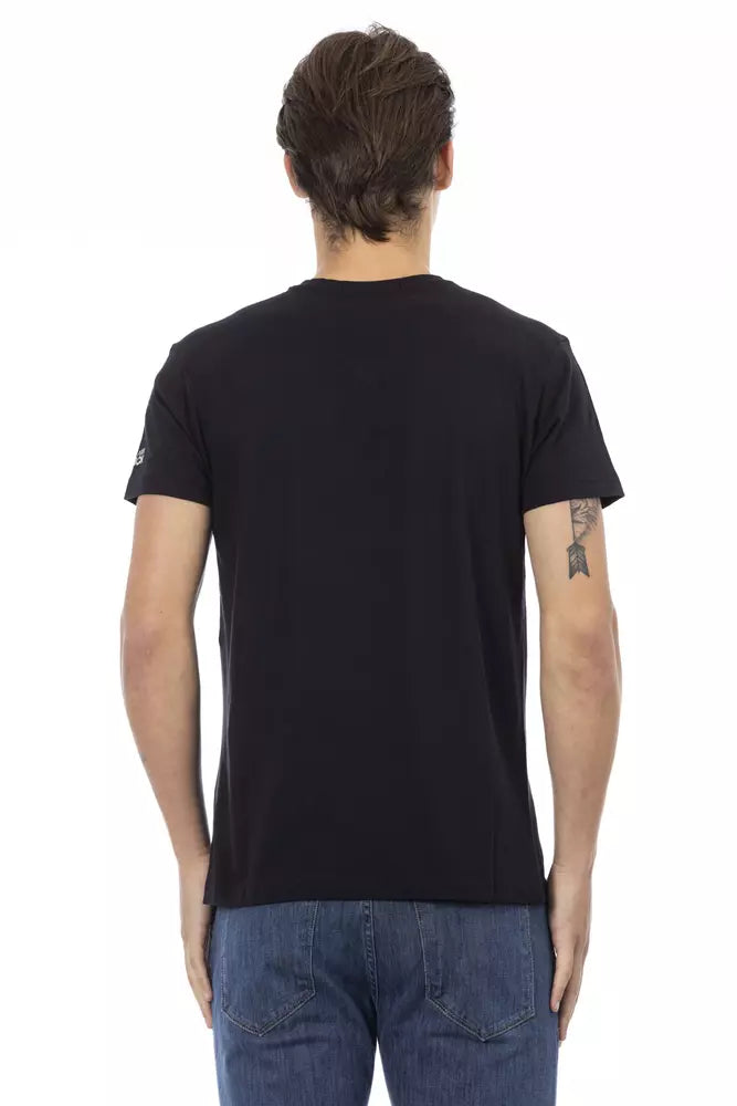 Ανδρικό T-shirt με λαιμόκοψη Trussardi Action Μαύρο βαμβακερό