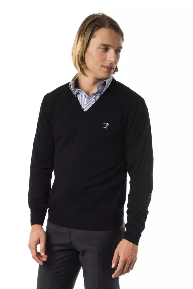 Ανδρικό πουλόβερ Uominitaliani Black Merino Wool
