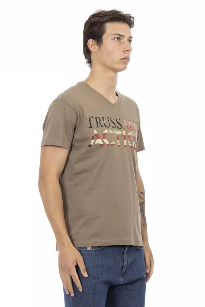 Ανδρικό μπλουζάκι Trussardi Action Brown βαμβακερό