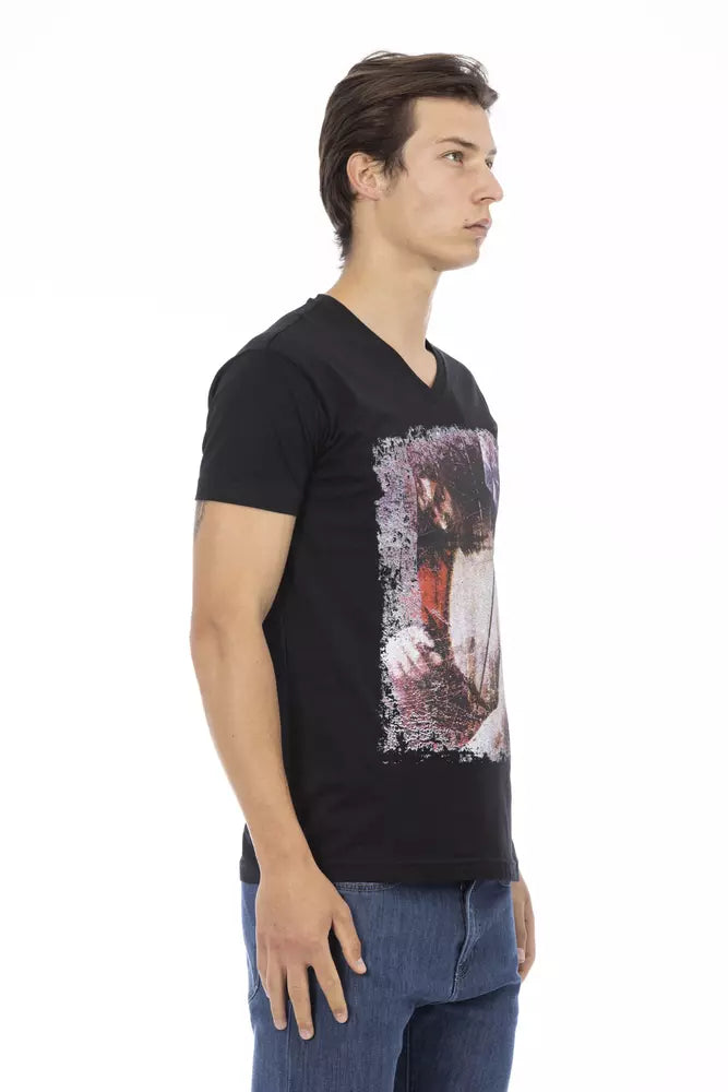 Ανδρικό κοντομάνικο T-shirt με λαιμόκοψη Trussardi Action μαύρο βαμβάκι