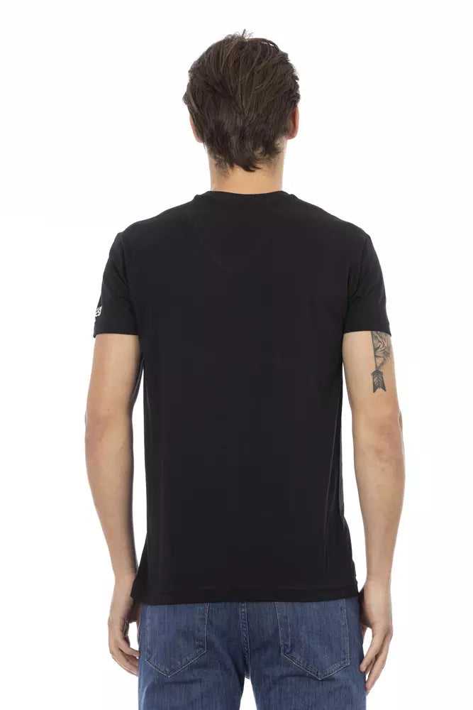 Ανδρικό κοντομάνικο T-shirt με λαιμόκοψη Trussardi Action μαύρο βαμβάκι