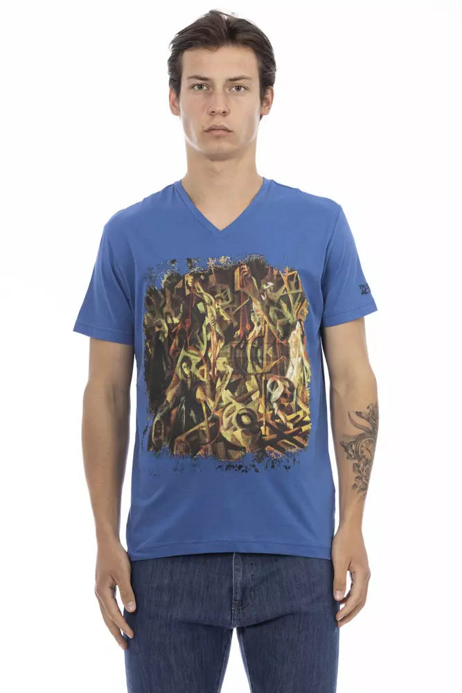 Ανδρικό T-shirt με λαιμόκοψη Trussardi Action Blue από βαμβάκι