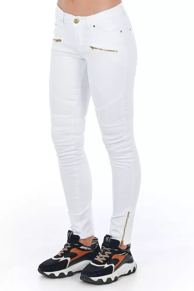 Frankie Morello White Cotton Γυναικείο Biker Jean
