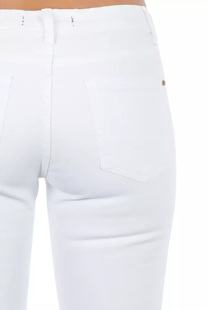 Frankie Morello White Cotton Γυναικείο Biker Jean