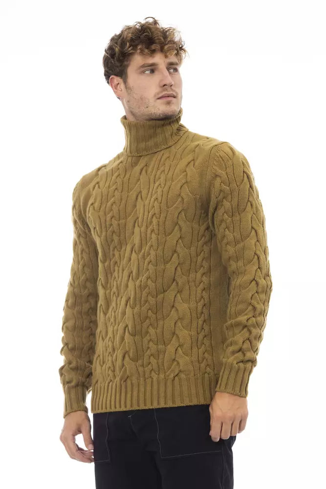 Alpha Studio Brown Wool Men Sweater Turtleneck