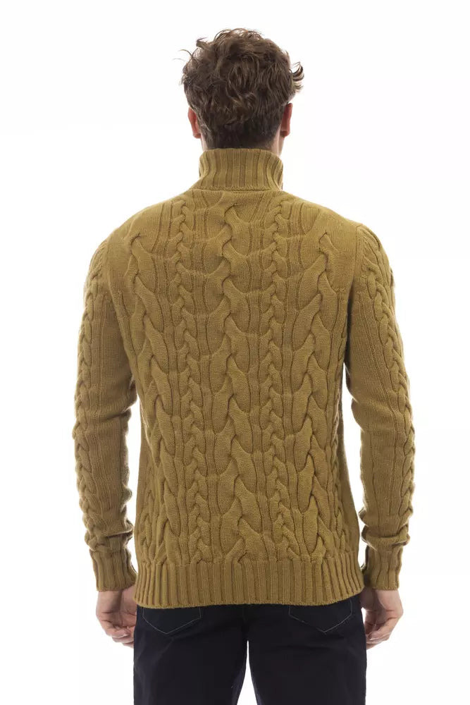 Alpha Studio Brown Wool Men Sweater Turtleneck